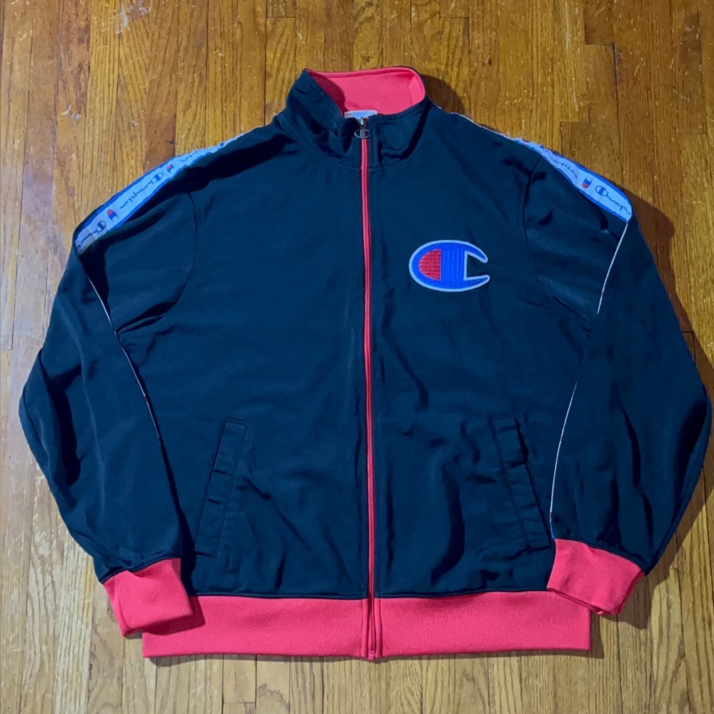 Champion Black and Red Track Jacket classic 80s style champion throwback sports